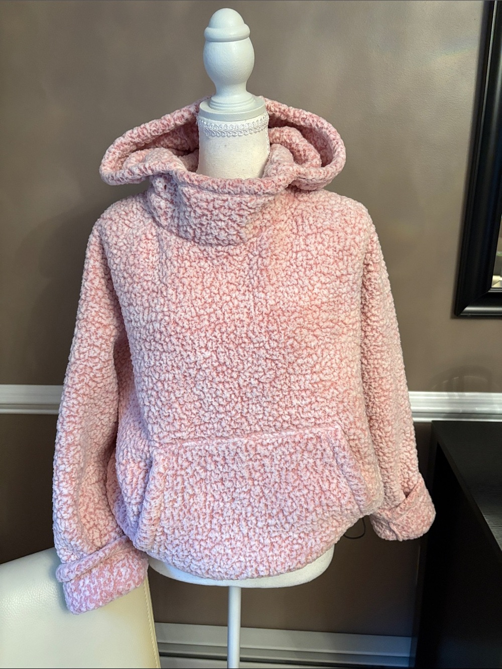 PINK Victoria's Secret Sherpa Hooded Pullover Jacket - Light Pink